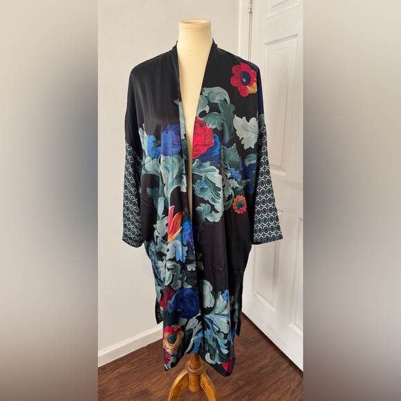 Chico's Jackets & Blazers - Chicos Mixed Floral Print Kimono Satiny Artsy Boho Unique Loose Flowy L / XL